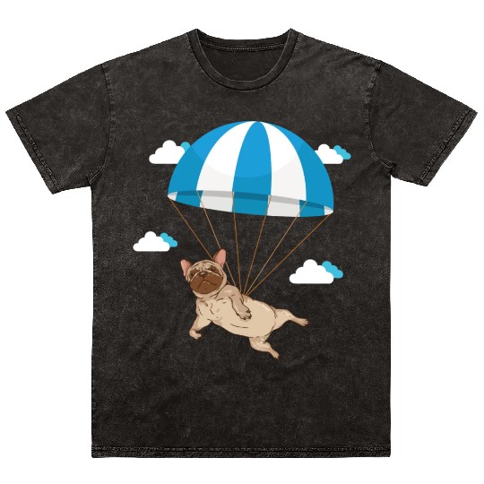 Funny Pug Dog Lover Pet Skydiving Parachute Mineral Wash T Shirts