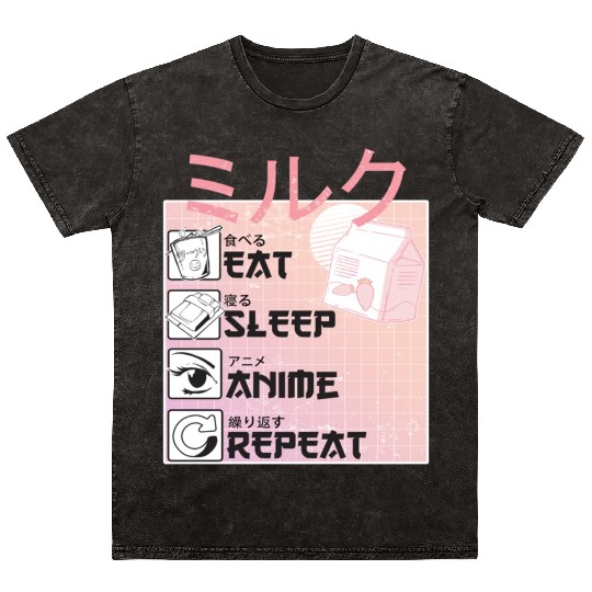 Eat Sleep Anime Repeat Straweberry Milk Japanese Mineral Wash T Shirts