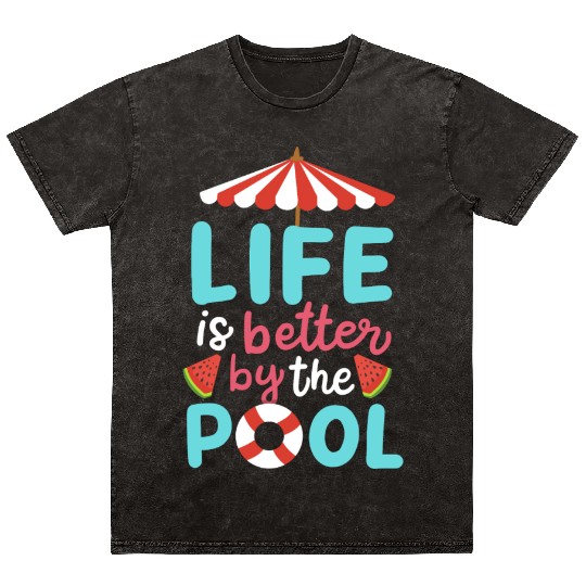 Pool Swimming Summer Mineral Wash T Shirts