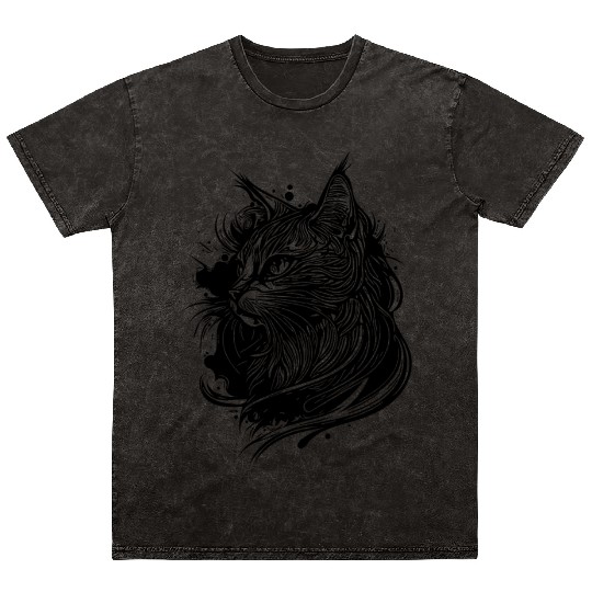 Cute Little Space Domestic Cat In Tattoo Style Mineral Wash T Shirts