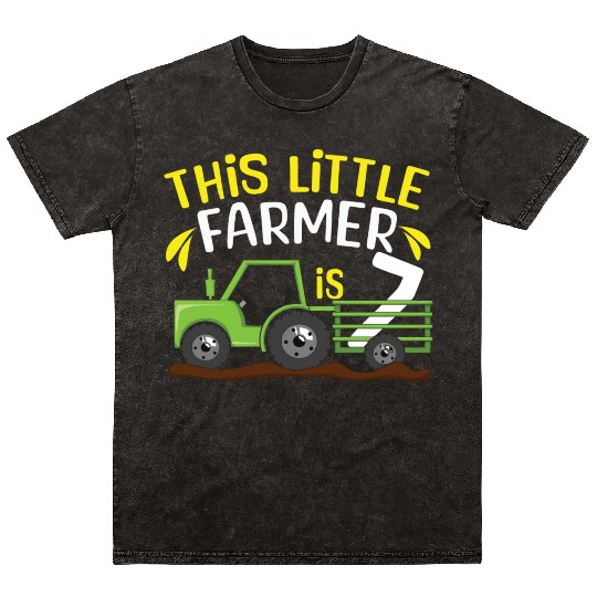 7 Years Old Kids Farm Little Farmer Tractor Truck Mineral Wash T Shirts
