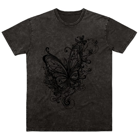 Pretty Vintage Tattoo Lines Style Butterfly Mineral Wash T Shirts