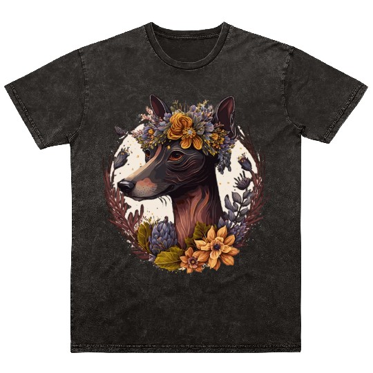 Cute Miniature Pinscher Flower Crown Pet Dog Breed Mineral Wash T Shirts