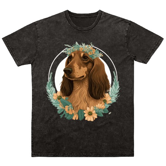 Cute Dachshund Flower Crown Pet Dog Breed Floral P Mineral Wash T Shirts