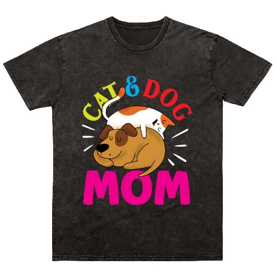 Cat And Dog Mom Girl Cats Dogs Lover Mineral Wash T Shirts
