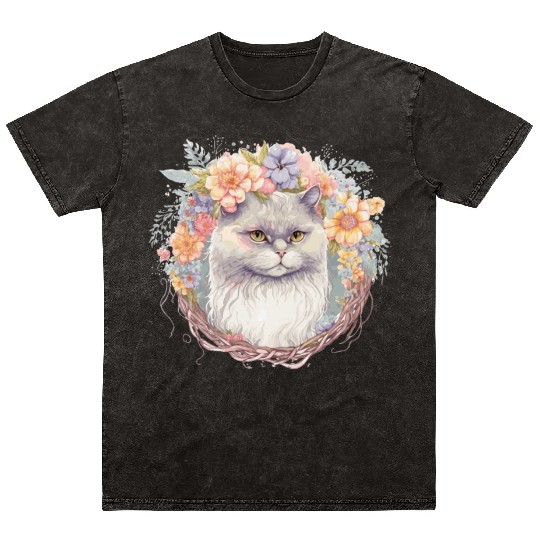 Cute Persian Cat Flower Crown Cats Pet Kitten Mineral Wash T Shirts