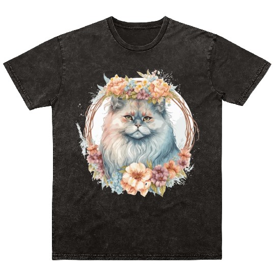 Cute Persian Cat Flower Crown Cats Pet Kitten Mineral Wash T Shirts
