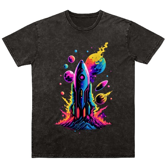 watercolor neon rocket Mineral Wash T Shirts