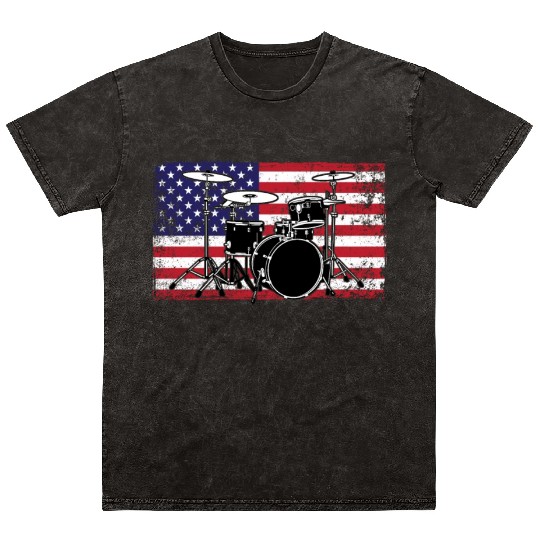 Patriotic 4th of July Drum American Drummer USA Mineral Wash T Shirts