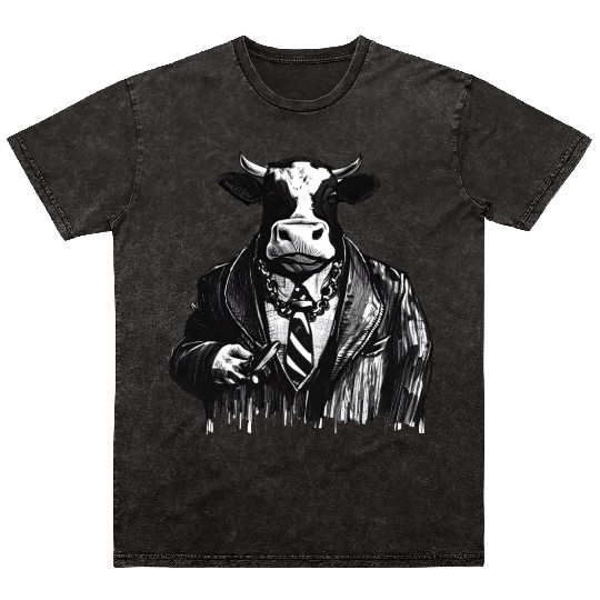 COW MOBSTER COW AS MOB BOSS COW A NOSTRA Mineral Wash T Shirts