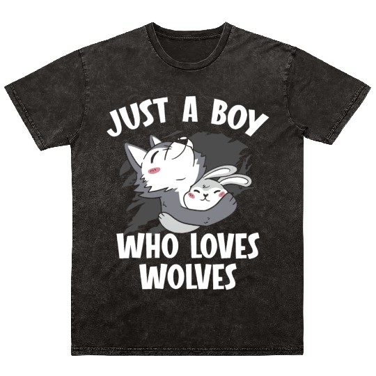 Just A Boy Who Loves Wolves Werewolf Wolf Lover Mineral Wash T Shirts