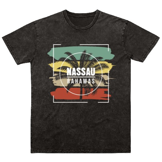 Nassau Bahamas Artistic Palm Tree Retro Mineral Wash T Shirts