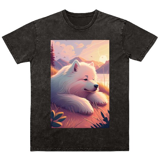Samoyed Nature Mineral Wash T Shirts