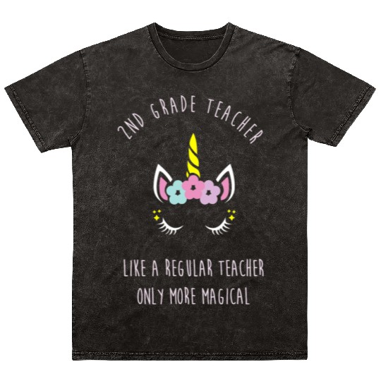 2nd Grade Teacher Women Unicorn Teacher Mineral Wash T Shirts
