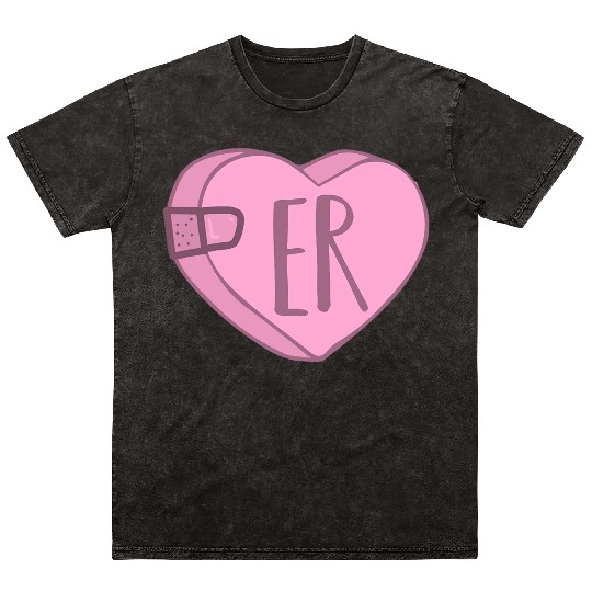 Cute ER Nurse Candy Heart for Valentines Day Scrub Mineral Wash T Shirts