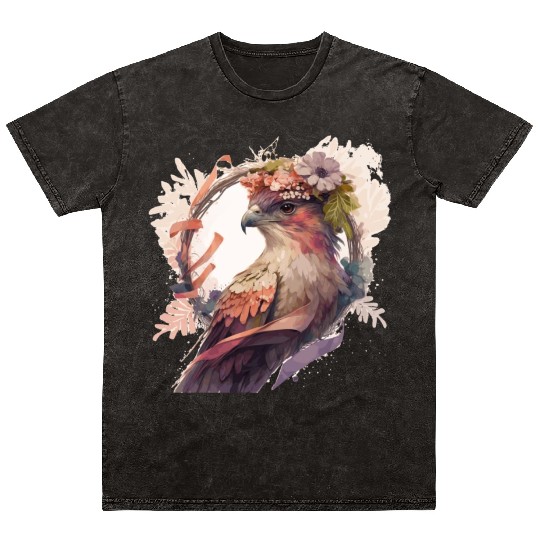 Birds Of Prey Kite Bird Flower Crown Floral Mineral Wash T Shirts