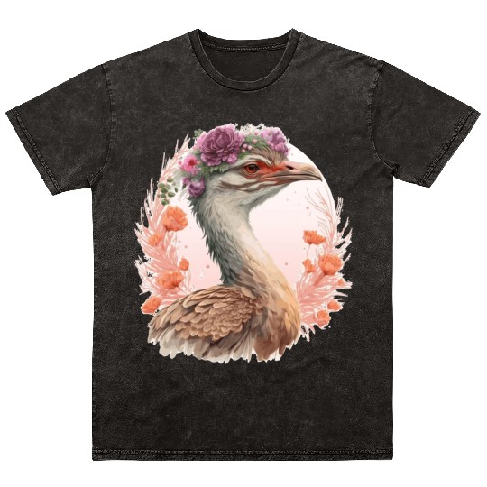 Cute Bustard Bird Watching Flower Crown Floral Bir Mineral Wash T Shirts
