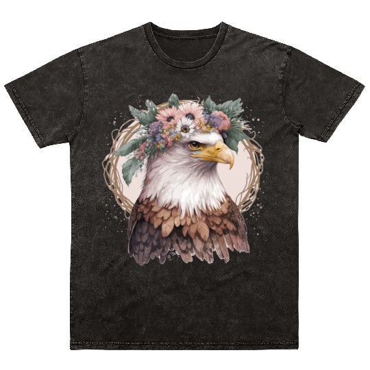 Watercolor Bald Eagle Flower Crown Floral Bird Wat Mineral Wash T Shirts