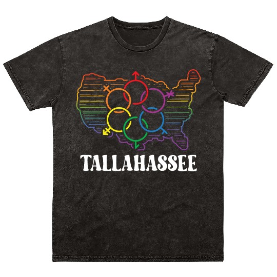 Tallahassee Pride Month Pride Flag LGBT Community Mineral Wash T Shirts