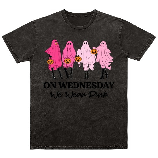 Breast Cancer On Wednesday We Wear Pink Halloween Mineral Wash T Shirts