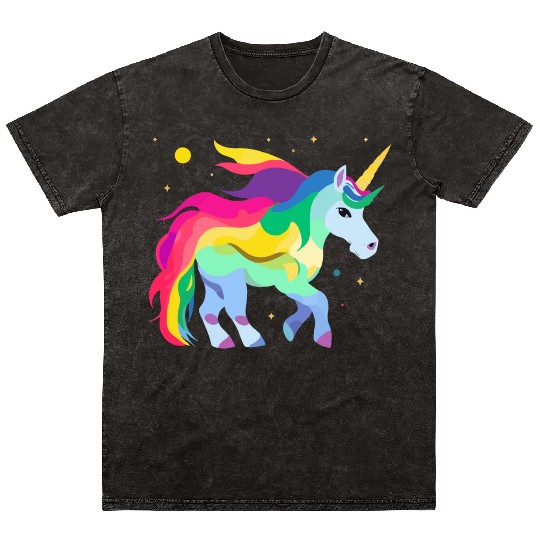 Magical and Colorful Unicorn Illustration Mineral Wash T Shirts