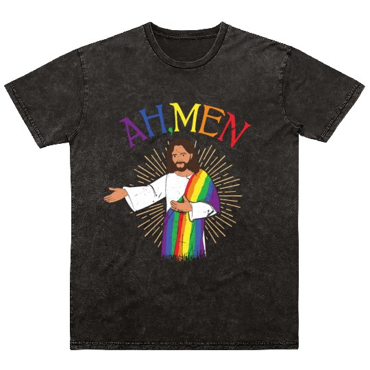 Men Funny Jesus Gay LGBTQ Rainbow LGBT Pride Month Mineral Wash T Shirts