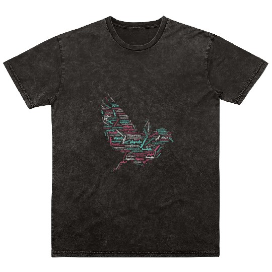 Bird Graphic Mineral Wash T Shirts with Words Pattern design.