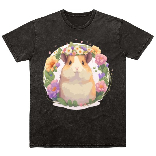 Cute Watercolor Hamster Flower Crown Floral Pet Ro Mineral Wash T Shirts
