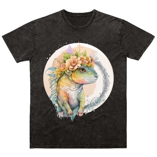 Cute Lizard Chameleon Flower Crown Pet Reptile Lov Mineral Wash T Shirts