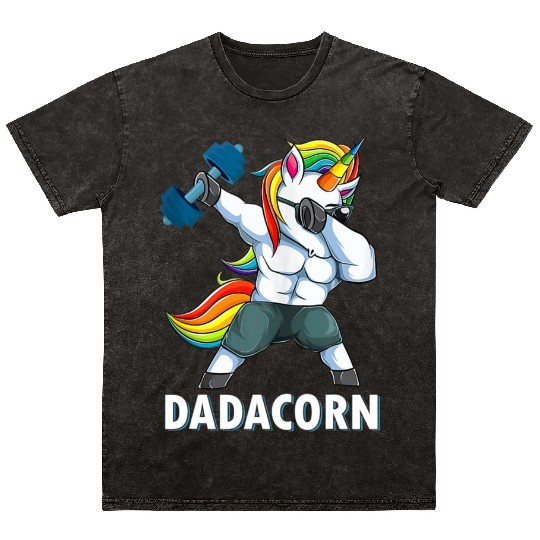 Dadacorn Unicorn Dad Gym Fitness Funny Fathers Day Mineral Wash T Shirts