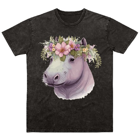Watercolor Hippotamus Flower Crown Floral Pastel A Mineral Wash T Shirts