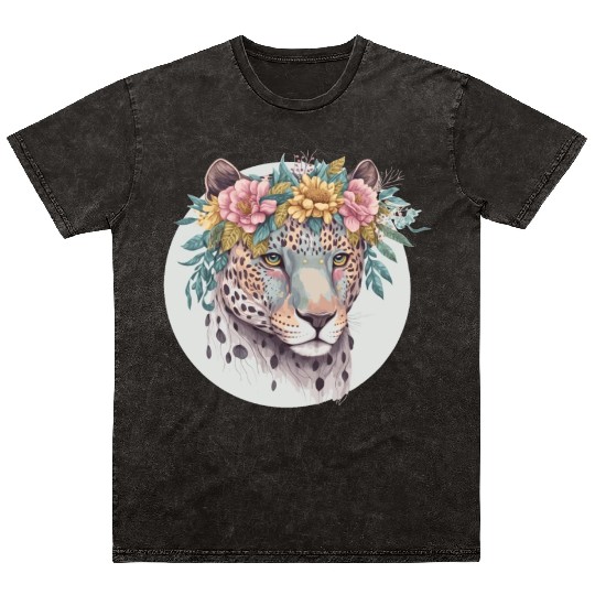 Floral Jaguar Flower Crown Watercolor Animal Mineral Wash T Shirts