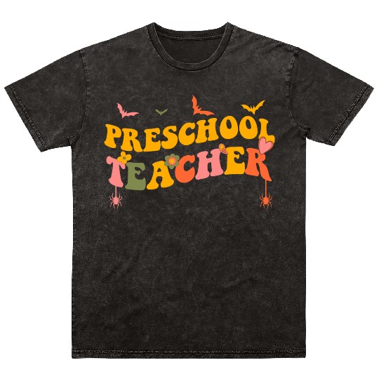 Funny Groovy Halloween Preschool Teacher Men Women Mineral Wash T Shirts
