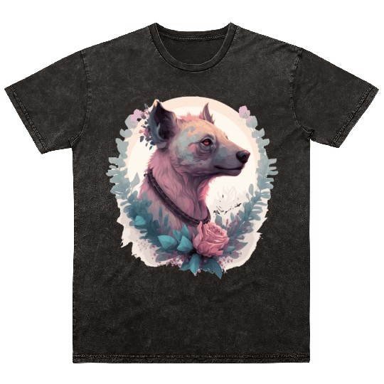 Watercolor Hyena Flower Crown Africa Safari Animal Mineral Wash T Shirts