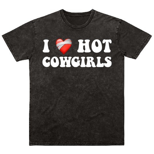 I Love Hot Cowgirls, Rodeo Design Mineral Wash T Shirts