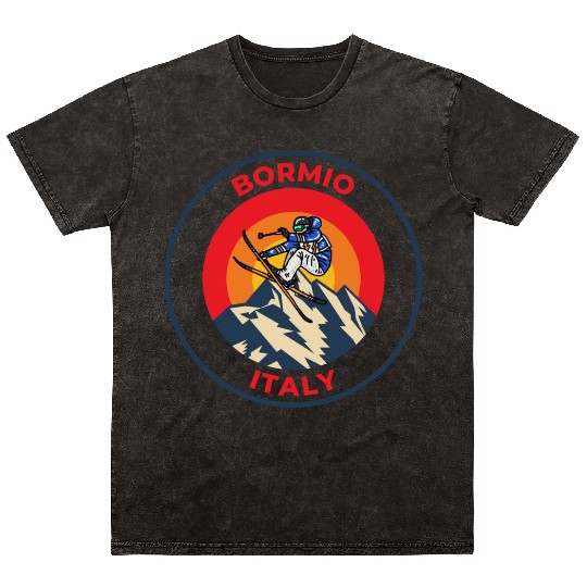 Vintage Cool Skiing in Bormio Italy Sunset Mineral Wash T Shirts