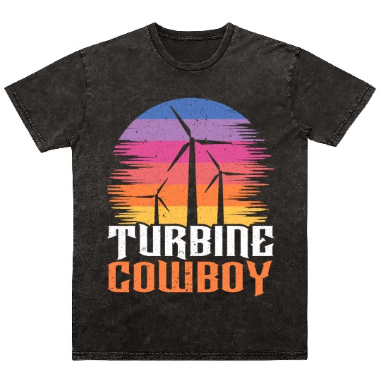 Turbine Cowboy Wind Renewable Energy Windmill Mineral Wash T Shirts