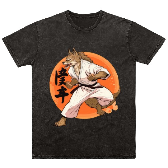 Karate Wolf Martial Arts Wolf Design Mineral Wash T Shirts