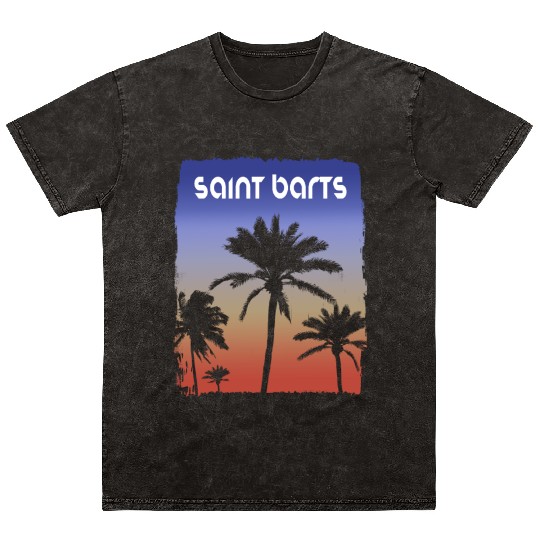 Saint Barts Sunset Vacation Souvenir Palm Tree Mineral Wash T Shirts