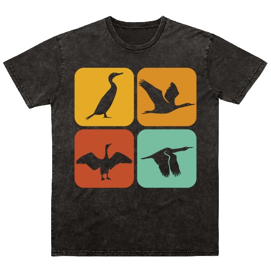 Retro Cormorant Birds I Aesthetic I Cormorant Bird Mineral Wash T Shirts
