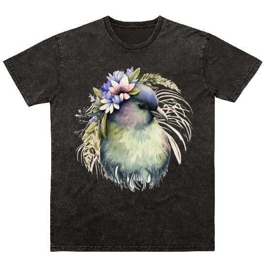 Cute Kiwi Bird Flower Crown Floral Exotic Birds Mineral Wash T Shirts