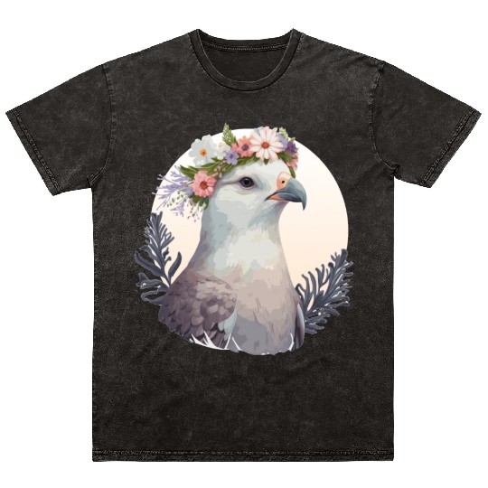 Cute Fulmar Bird Flower Crown Floral Tropical Bird Mineral Wash T Shirts