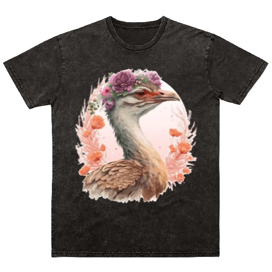 Cute Bustard Bird Watching Flower Crown Floral Bir Mineral Wash T Shirts