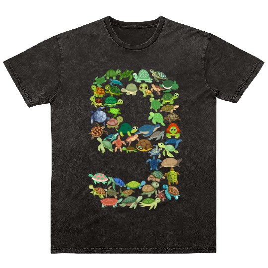 9th Birthday Sea Turtle Tortoise Theme 9 Year Old Mineral Wash T Shirts