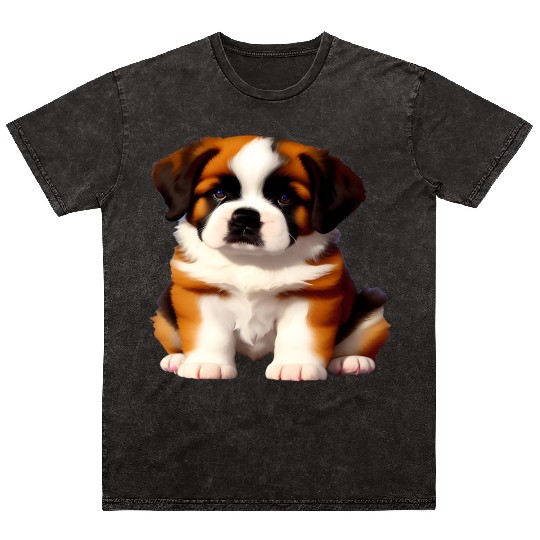 Saint Bernard Puppy Awaiting Treats Mineral Wash T Shirts