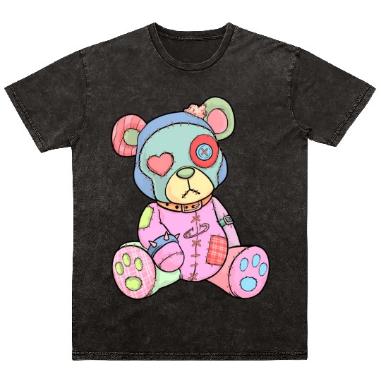 Pastel Goth Teddy Bear Japanese Anime Kawaii Menhe Mineral Wash T Shirts