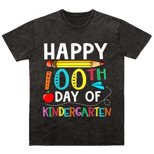 100 Days Of Kindergarten Happy 100Th Day Of School Mineral Wash T Shirts