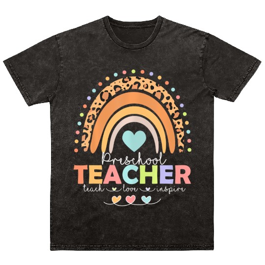 Rainbow Teach Love Inspire Preschool Teacher Back Mineral Wash T Shirts