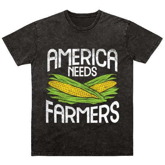 America Needs Farmers Agriculture Corn Farming Mineral Wash T Shirts