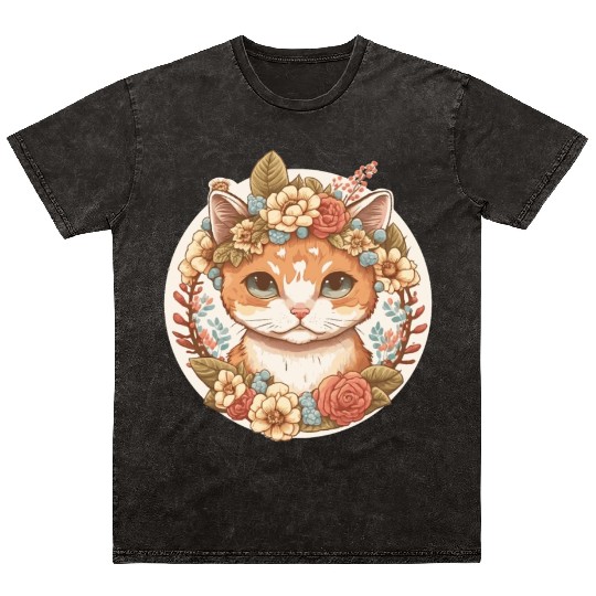Cottagecore Cute Baby Cat Kitten Flower Mineral Wash T Shirts